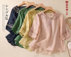 棉麻刺繡襯衫